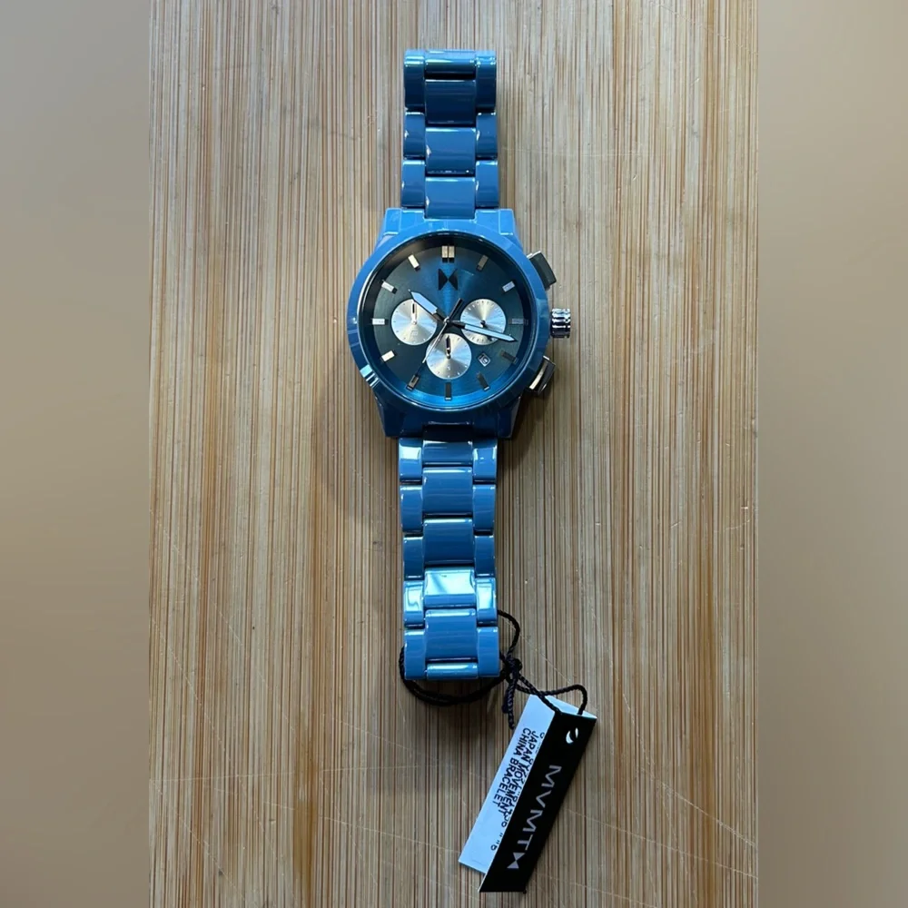 MVMT Ceramic Watch With 44mm Blue Chronograph Face & Blue Ceramic Bracelet